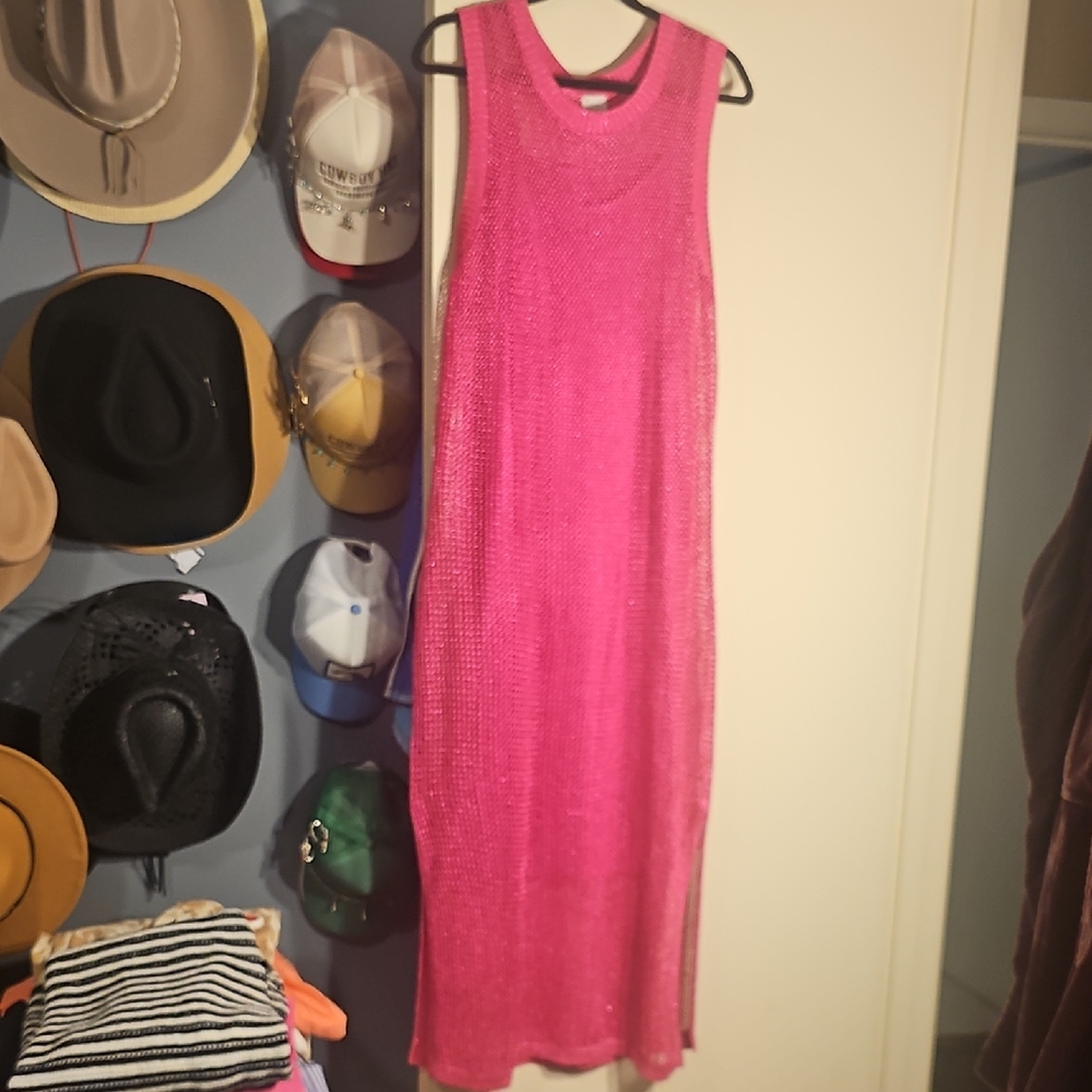 NWOT A New Day Pink Sparkly Crochet Midi Dress